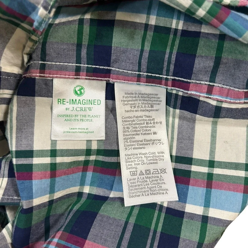 J.Crew Flex Washed Size M Green Plaid Classic Fit Long Sleeve‎ Button Down Shirt